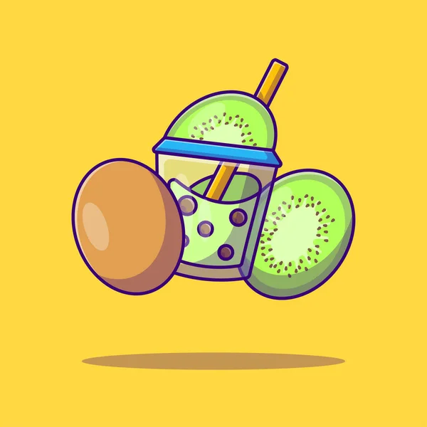 Bubble Tea Und Kiwi Vector Cartoon Illustration Bubble Tea Und — Stockvektor