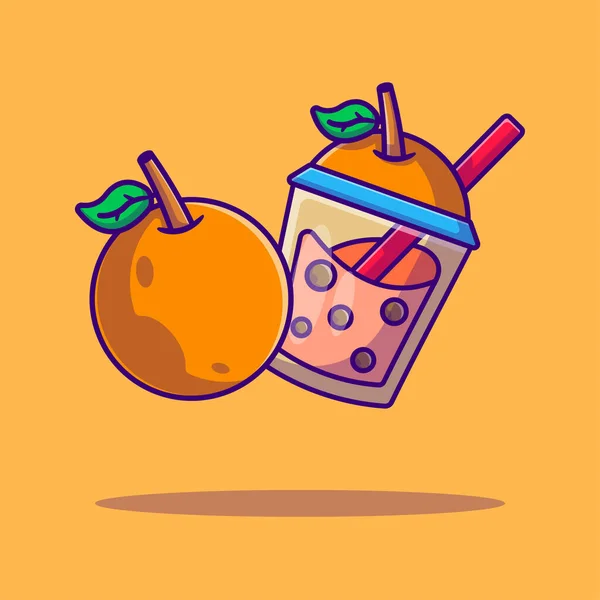 Thé Bulles Illustration Dessin Animé Vectoriel Orange Bubble Tea Fruit — Image vectorielle