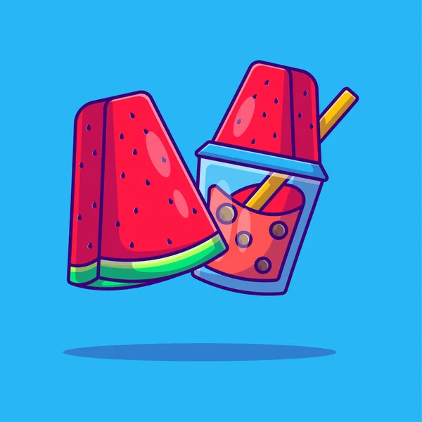 Bubble Tea Watermelon Vector Cartoon Ilustração Bubble Tea Fruit Icon — Vetor de Stock