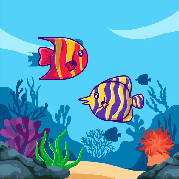 Cute Fish Animal Ocean Vector Cartoon Illustrations World Ocean Day — 图库矢量图片