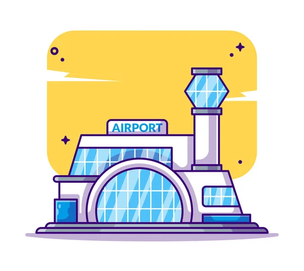 Flughafengebäude Und Landmark Vector Cartoon Illustrationen — Stockvektor