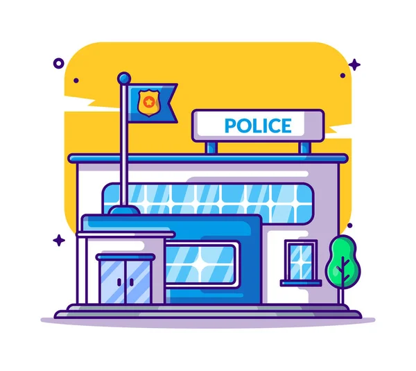 Police Station Building Vector Cartoon Illustrations — Stock Vector