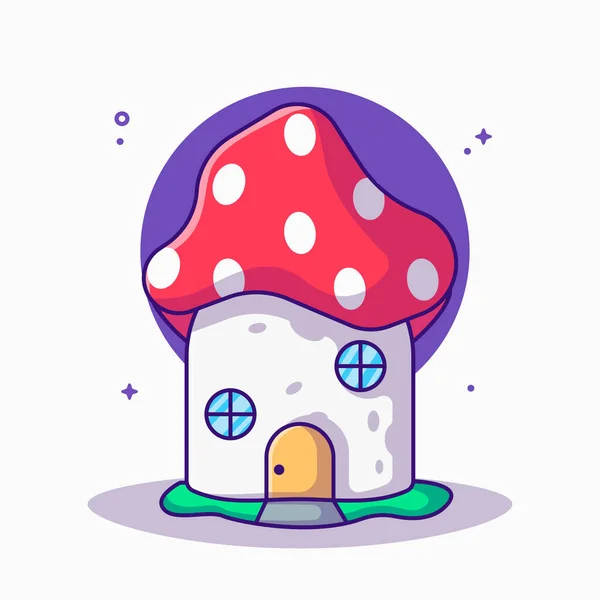 Cute Fantasy Mushroom House Vector Cartoon Illustrations — Stock Vector