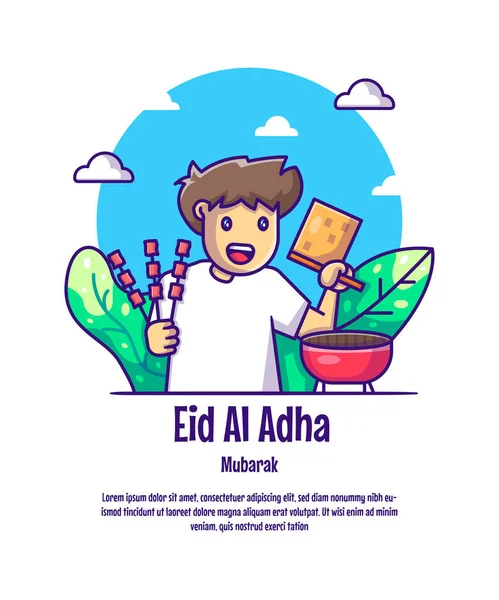 Ilustrasi Memasak Daging Kurban Konsep Ikon Eid Adha Terisolasi Vektor - Stok Vektor