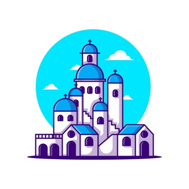 Santorini 'nin tasvirleri. Dünya Turizm Günü, İnşaat ve Tarihi Simge Kavramı