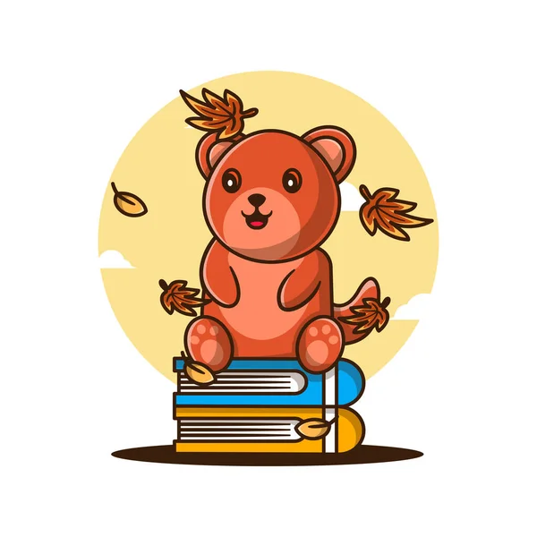 Urso Outono Bonito Dos Desenhos Animados Com Ilustrações Vetor Livro — Vetor de Stock