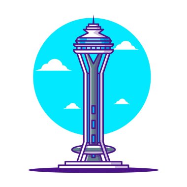 Space Needle 'ın çizimleri. Dünya Turizm Günü, İnşaat ve Tarihi Simge Kavramı