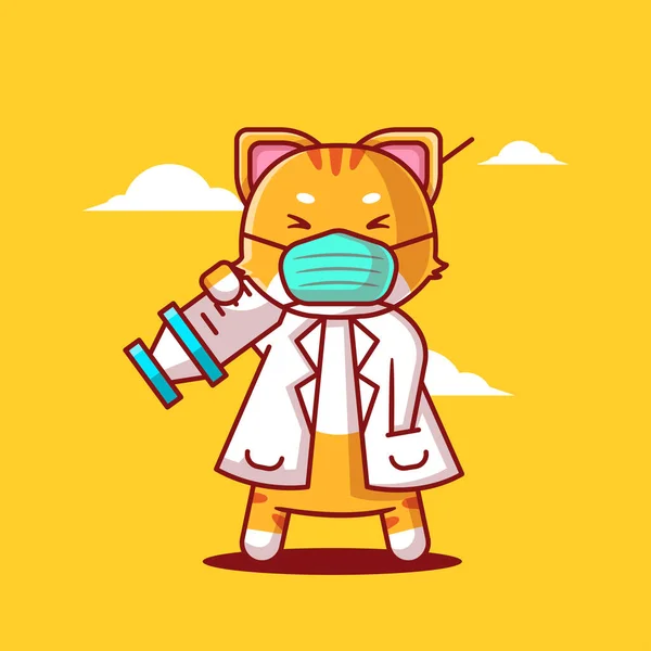 かわいい猫 ベクトル ワクチン イラスト アート ヘルスケア デザイン 孤立した 楽しい 看護師 — ストックベクタ