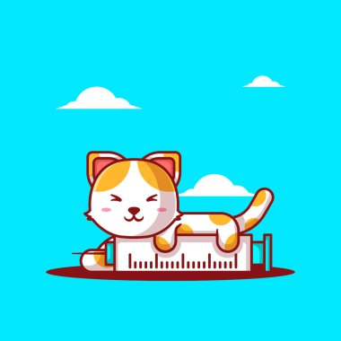 Sevimli Çizgi film Vektör Resimleri Aşı Enjeksiyonlu Kedi. İlaç ve Aşı Simgesi Konsepti