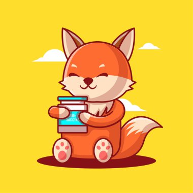 Şirin Çizgi Film Vektör Resimleri Fox Holding Aşı Malzemeleri. İlaç ve Aşı Simgesi Konsepti