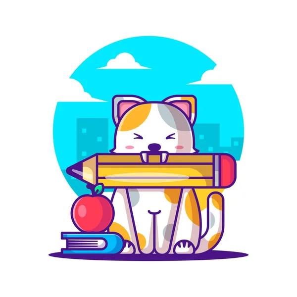 Söt Tecknad Vektor Illustrationer Katt Med Brevpapper Tillbaka Till Skolans — Stock vektor