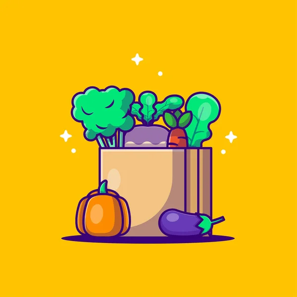 Cute Cartoon Vector Illustrations Vegetables Shopping Bag 스트리트 채식의 — 스톡 벡터