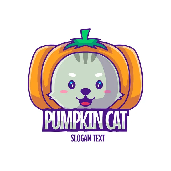 Logotipo Lindo Mascota Dibujos Animados Calabaza Gato Vector Ilustración — Vector de stock