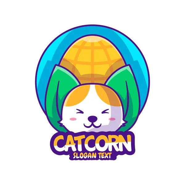 Roztomilé Logo Cartoon Cat Corn Vector Illustration Stock Vektory