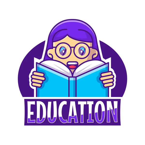 Roztomilé Maskot Logo Karikatura Dívka Vzdělávání Vektorové Ilustrace Stock Vektory
