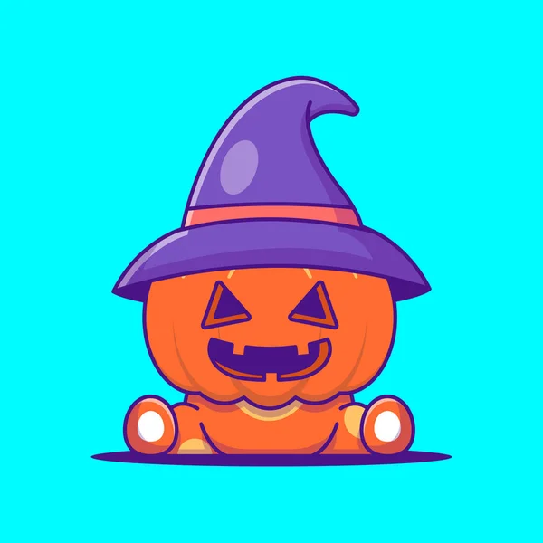 Cute Witch Pumpkin Halloween Cartoon Illustration Halloween Flat Cartoon Style — Stock Vector