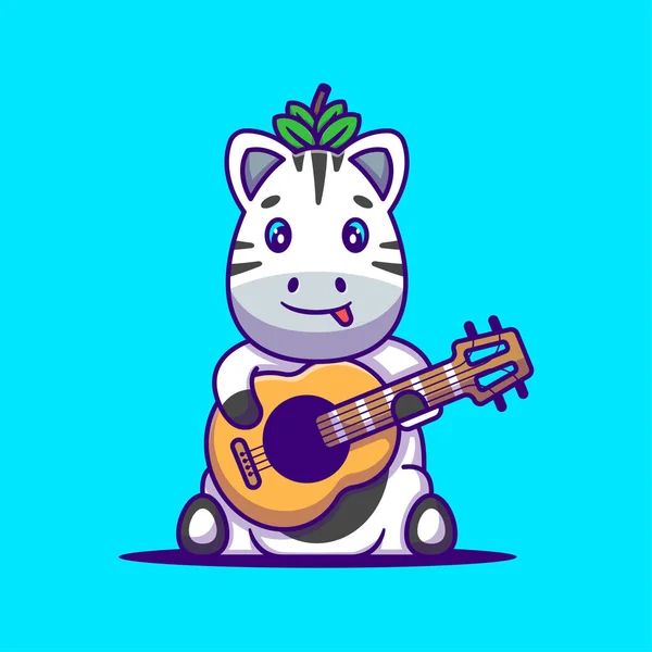 Cute Zebra Playing Guitar Cartoon Illustration 만화의 — 스톡 벡터