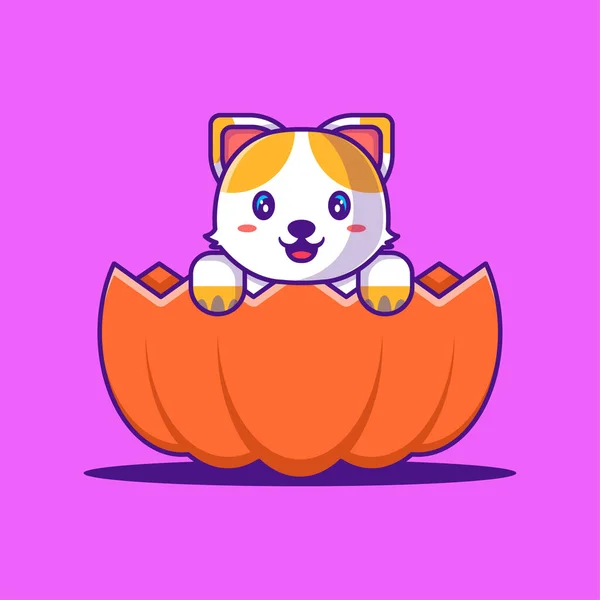 Roztomilý Kočka Halloween Dýně Karikatura Ilustrace Halloween Flat Cartoon Style Royalty Free Stock Ilustrace