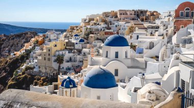 Yunanistan 'ın Santorini adasındaki muhteşem Ege Denizi manzarası