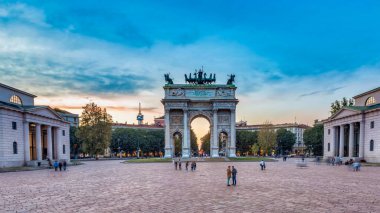 21 Eylül 2019: Barış Kemeri, veya Arco della Pace, İtalya 'nın Milano şehrinin merkezindeki şehir kapısı