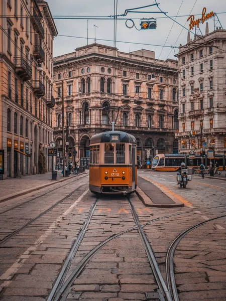 Eléctrico Piazza Del Duomo Milão Itália — Fotografia de Stock