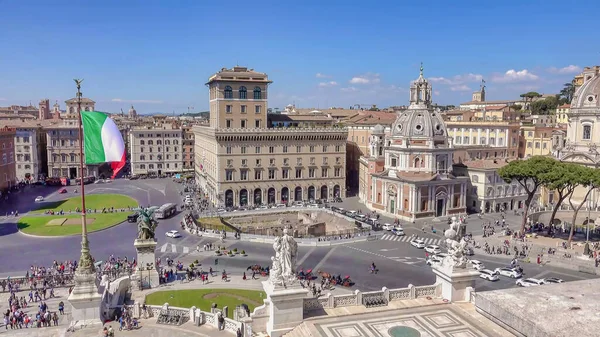 Vista Aérea Parque Piazza Venezia Romes Rotundas Mais Movimentadas Bandeira — Fotografia de Stock