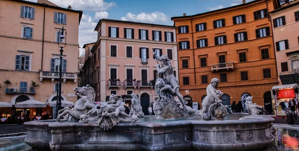 Piazza Navona Fountain Neptune Colorful Buildings Rome Italy — Stock Photo, Image