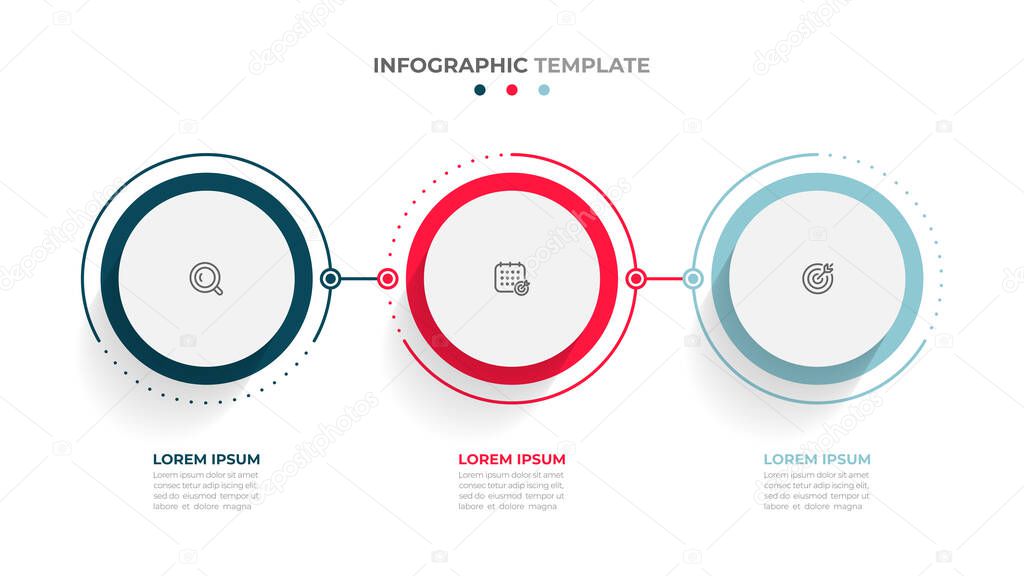 Time line info graphic design element and number options. Business concept with 3 steps. Can be used for work flow layout, diagram, annual report, web design. Vector business template for presentation.