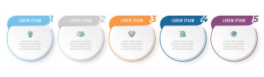 Simgeli ve 5 seçenekli iş bilgisi grafiksel tasarım şablonu. Doğrusal elementlerle modern çember. Vektör illüstrasyonu.