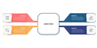İş bilgisi grafik şablonu. Simgeli modern tasarım ve 4 seçenek veya adım. Vektör illüstrasyonu.