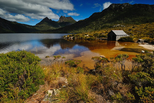 Cradle Mountain National Park with the wooden hut