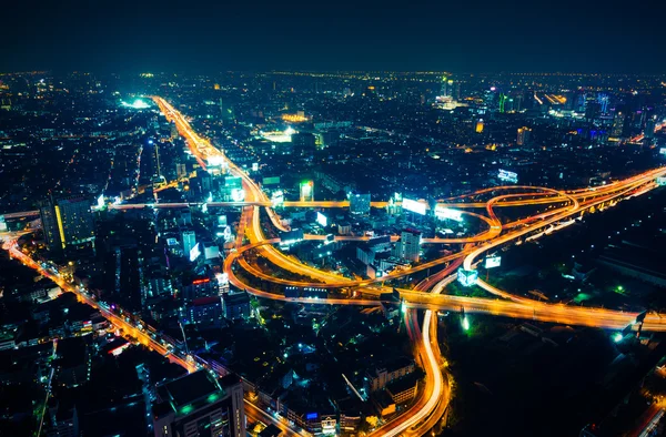 Industrial night road at night in Bangkok, Thailand