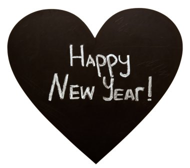 Mutlu yeni yıl kalp şekli yazı tahtası üzerinde