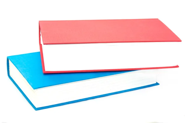 Pile horizontale de deux livres rouges et bleus — Photo