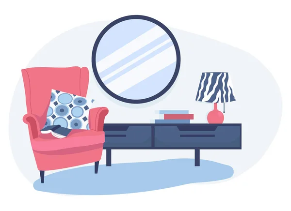 Intérieur Chambre Moderne Coin Chambre Avec Fauteuil Commode Miroir Illustration — Image vectorielle