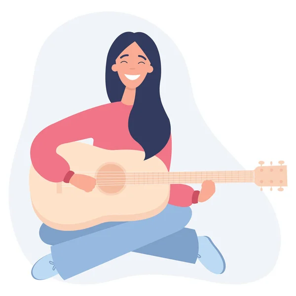 Illustration Girl Playing Acoustic Guitar Hobby Flat Vector Illustration White — Vector de stock