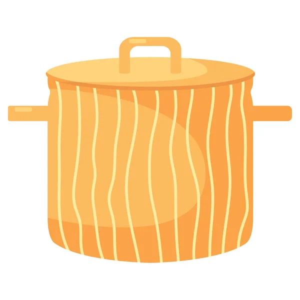 Cartoon Cooking Pot Orange Saucepan Kitchen Colorful Appliance Flat Vector — Stock Vector