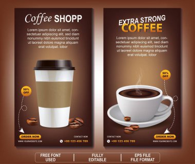 * Kafeinli reklam, vazo y taza recin servidos *