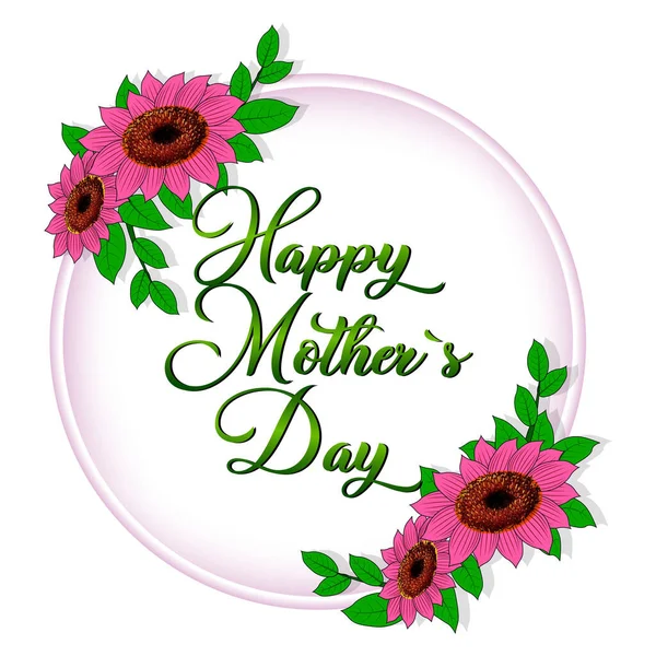 Dia Das Mães Borda Floral Circular Rosa Com Folhas Verdes — Vetor de Stock