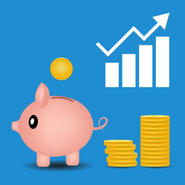 Paralı domuz kumbarası. Tasarruf, ekonomi, yatırım, bankacılık veya iş hizmetleri kavramı. Kar, gelir, gelir, bütçe fonları Vektör illüstrasyonu