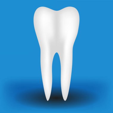 Parlak beyaz diş, kavramsal diş beyazlatma. Diş koruması, diş bakımı, diş hekimi vektör ikonu. 3d vektör illüstrasyonu.