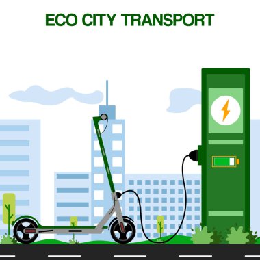 Ekolojik ulaşım, elektrik istasyonunda kaykay. Sürdürülebilir ulaşım araçları. Çevresel bakım. Arabasız bir dünya günü