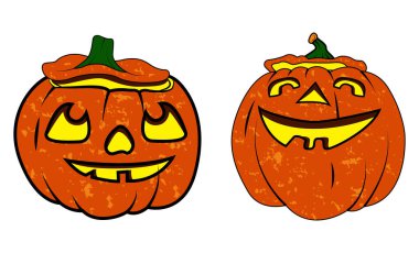 Beyaz arka planda izole edilmiş Cadılar Bayramı kabağı. Dekorasyon, tebrik kartları, etkinlikler, broşürler ve posterler için mükemmel..