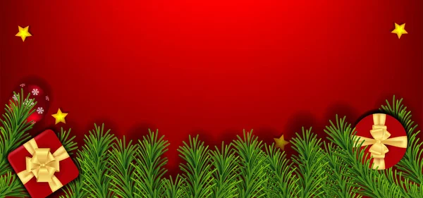 Рождество Новогодний Фон Рождественская Композиция Красное Рождественское Украшение Сосновые Ветви — стоковый вектор