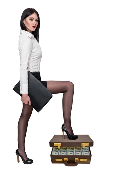 Bella ragazza sexy in ufficio vestiti su uno sfondo bianco — Foto Stock