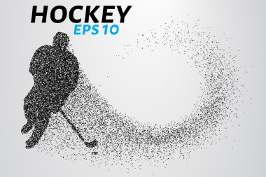 Parçacıkların hokey oyuncusu. Hokey oyuncusu silüeti noktalarından oluşur. Vektör çizim
