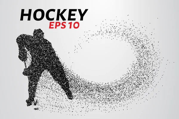 Jugador de hockey de las partículas. La silueta de un jugador de hockey consiste en pequeñas bolas y se dispersa en el viento . — Archivo Imágenes Vectoriales