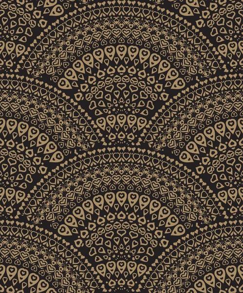 Vector seamless background in the form of fish scales, consisting of hearts. Fountain of hearts on a brown background.