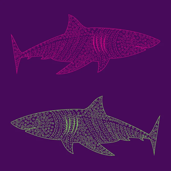 鲨鱼的正方形、 圆圈和花朵. — 图库矢量图片