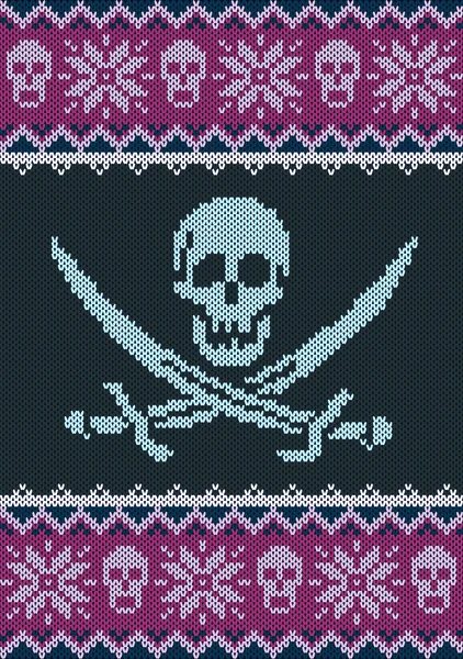 Yatay Dikişsiz örgü desen. Korsan bayrağı ördü. Kar taneleri ve kafatası.